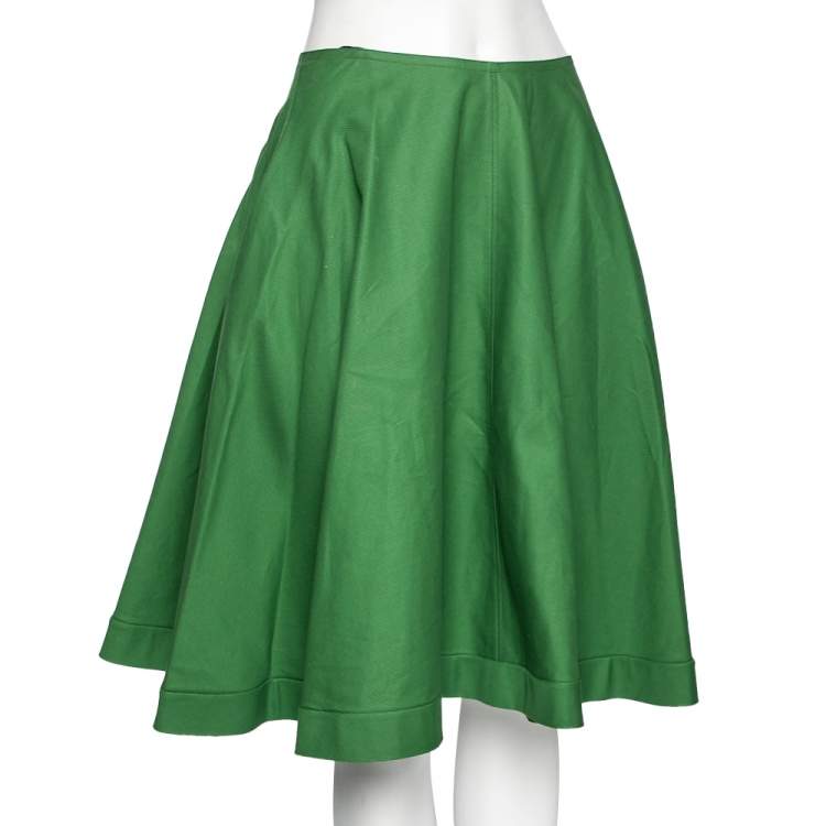 Pre Owned Alaia Green Textured Cotton Flared Skirt M