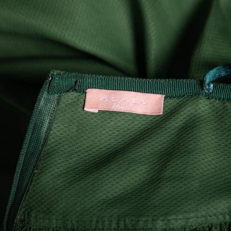 Pre Owned Alaia Green Textured Cotton Flared Skirt M