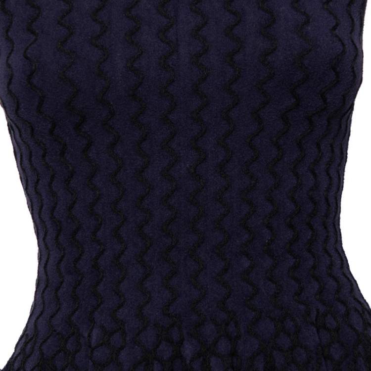 مملوكة مسبقًا Alaia Navy Blue Patterned Stretch Knit Sleeveless Flared Dress S
