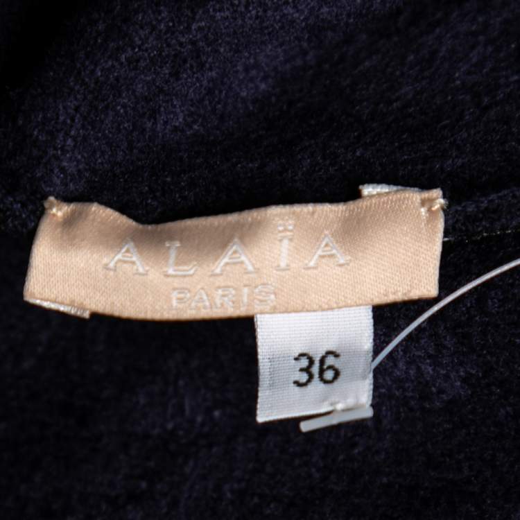 Pre Owned Alaia Navy Blue Felt Knit Sleeveless Flared Dress S