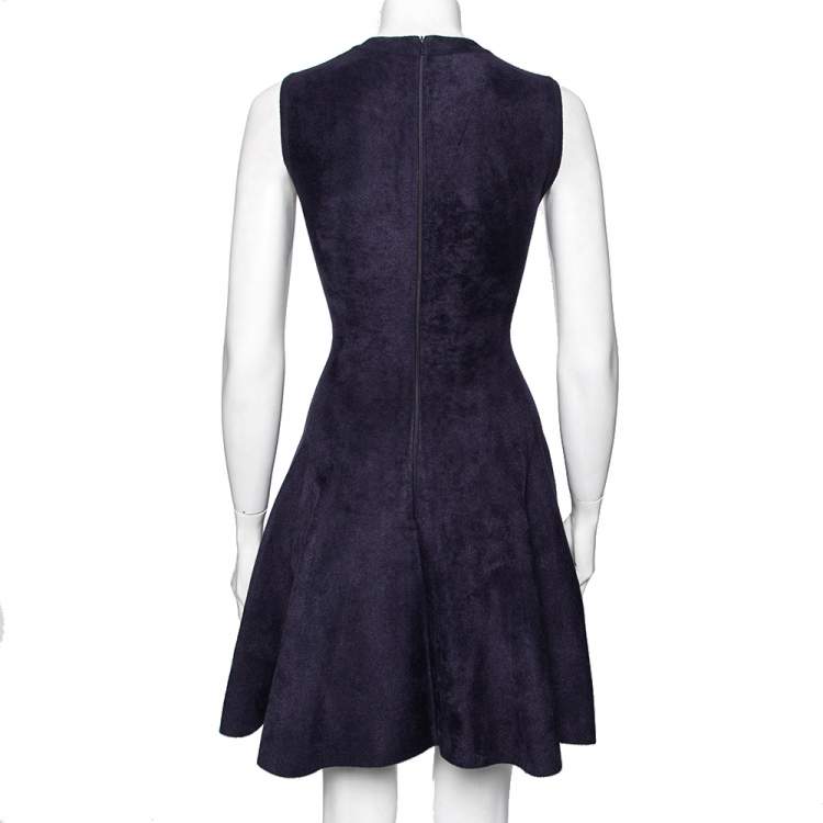 Pre Owned Alaia Navy Blue Felt Knit Sleeveless Flared Dress S