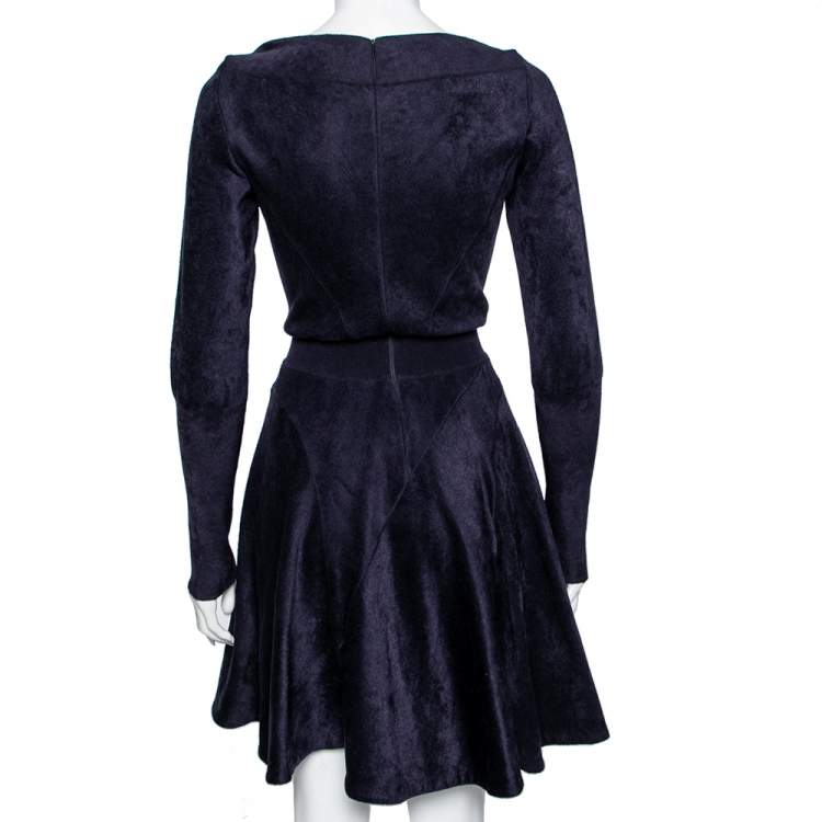 Pre Owned Alaia Blue Felt Knit Fit Flared Midi Dress S
