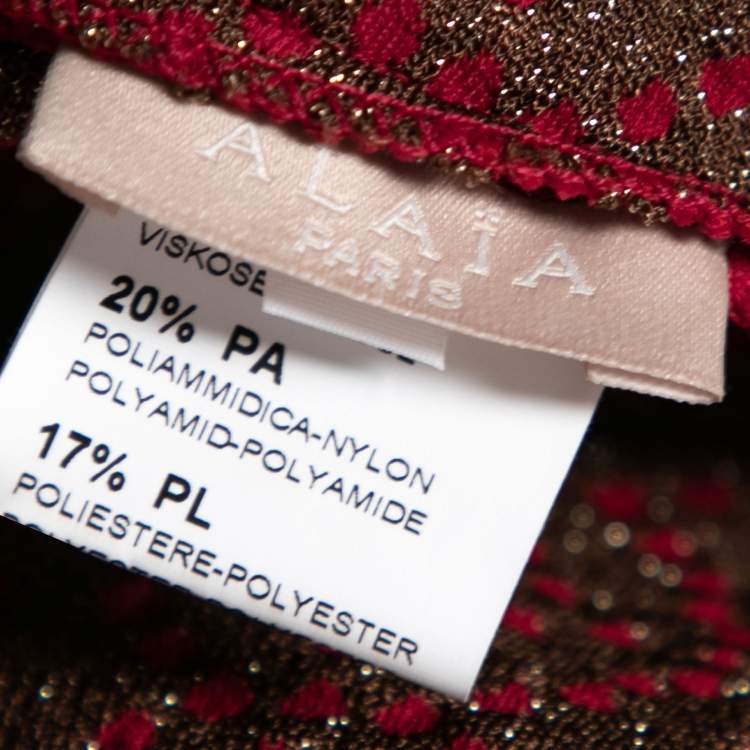 Pre Owned Alaia Red Patterned Lurex Knit Open Front Cropped Shrug M