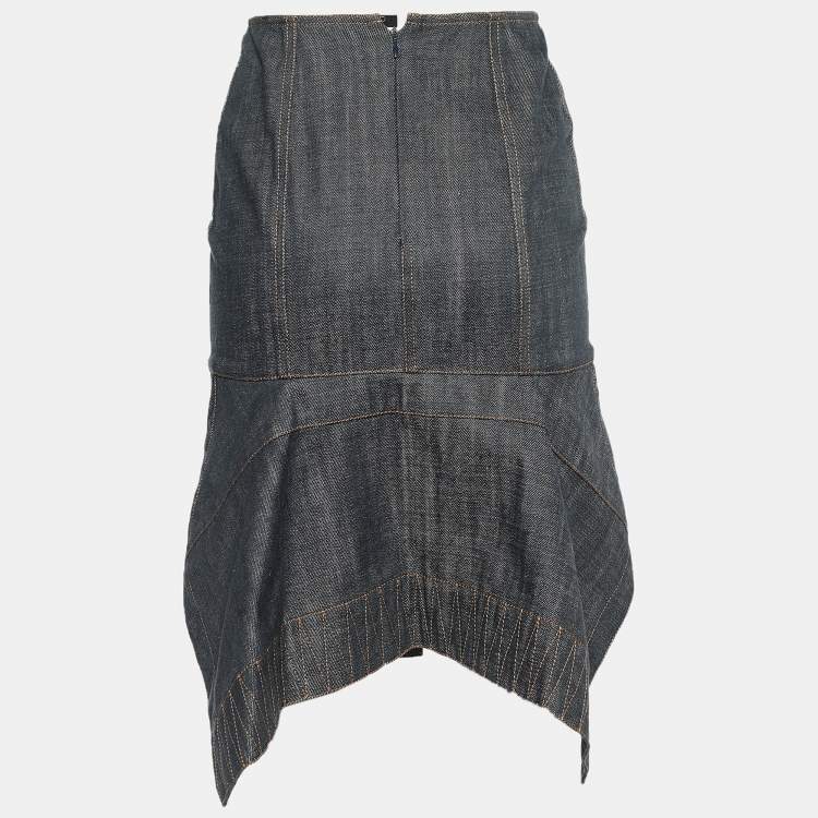 Pre Owned Alaia Blue Denim Asymmetric Skirt XS