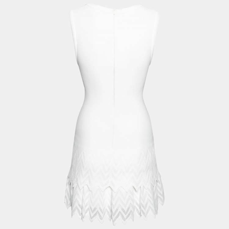 Pre Owned Alaia White Knit Tiered Square Neck Dress M