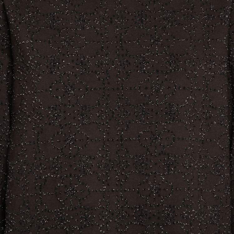 Pre Owned Alaia Dark Brown Wool Metallic Floral Embroidered Crew Neck Long Sleeve Top L