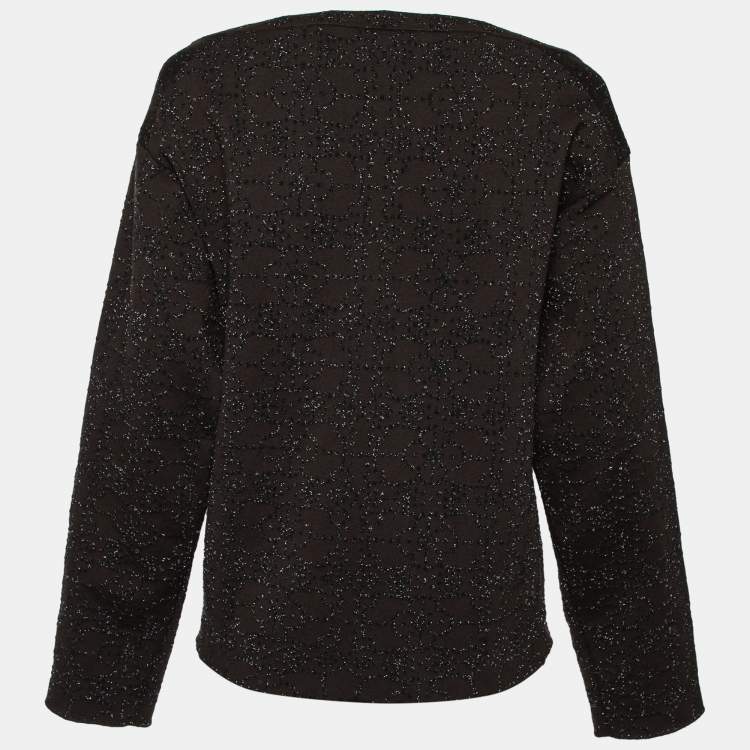 Pre Owned Alaia Dark Brown Wool Metallic Floral Embroidered Crew Neck Long Sleeve Top L