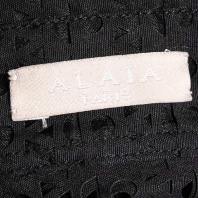 Pre Owned Alaia Black Patterned Laser Cut Cotton Shirt Dress M