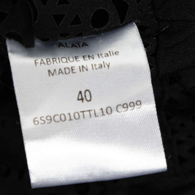 Pre Owned Alaia Black Patterned Laser Cut Cotton Shirt Dress M
