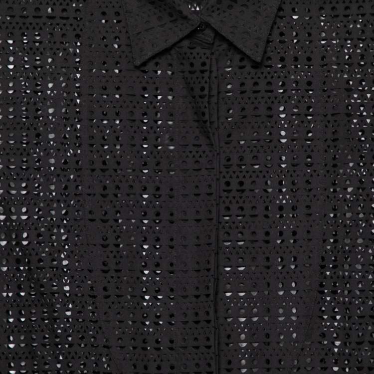 Pre Owned Alaia Black Patterned Laser Cut Cotton Shirt Dress M