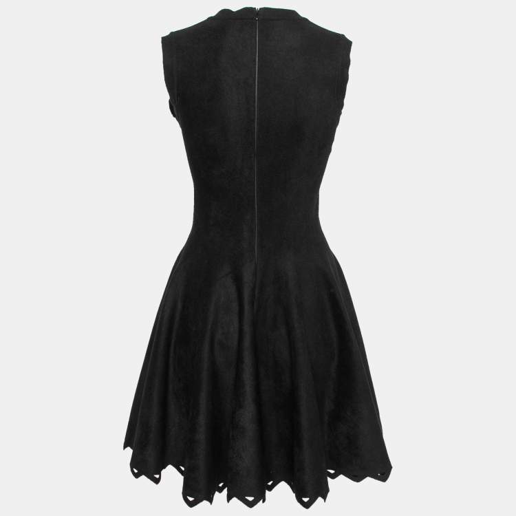 مملوكة مسبقًا Alaia Black Blush Velvet Laser Cut Hem Detail Sleeveless Dress M