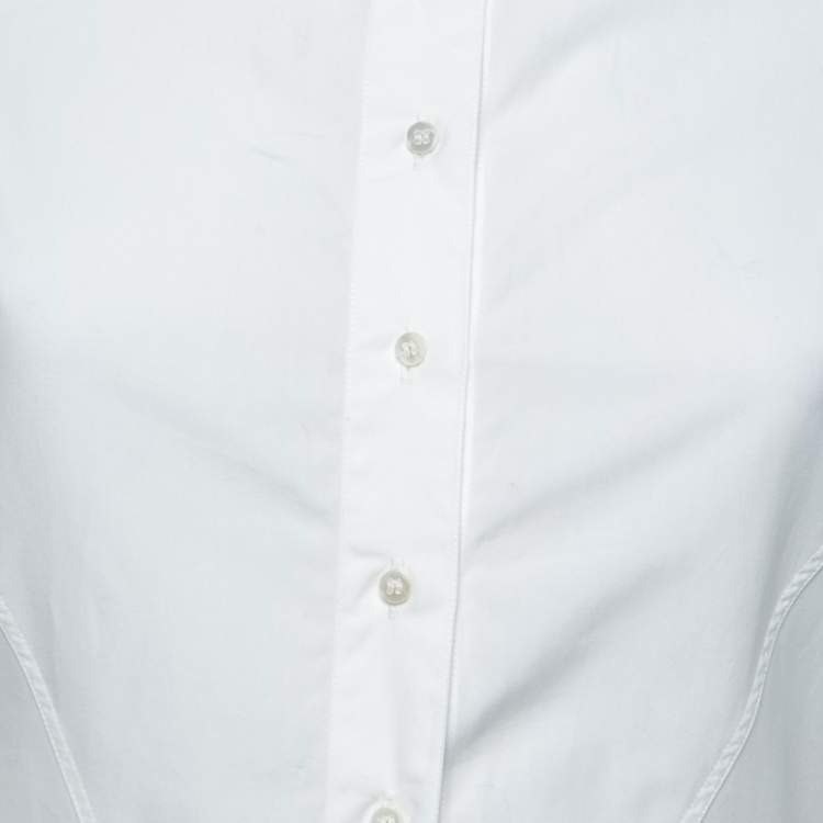 Pre Owned Alaia White Cotton Eyelet Tail Button Front Blouse M