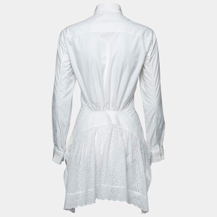 Pre Owned Alaia White Cotton Eyelet Tail Button Front Blouse M