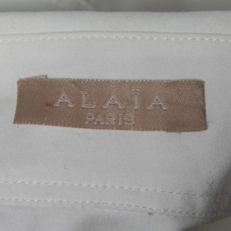 Pre Owned Alaia White Cotton Eyelet Tail Button Front Blouse M