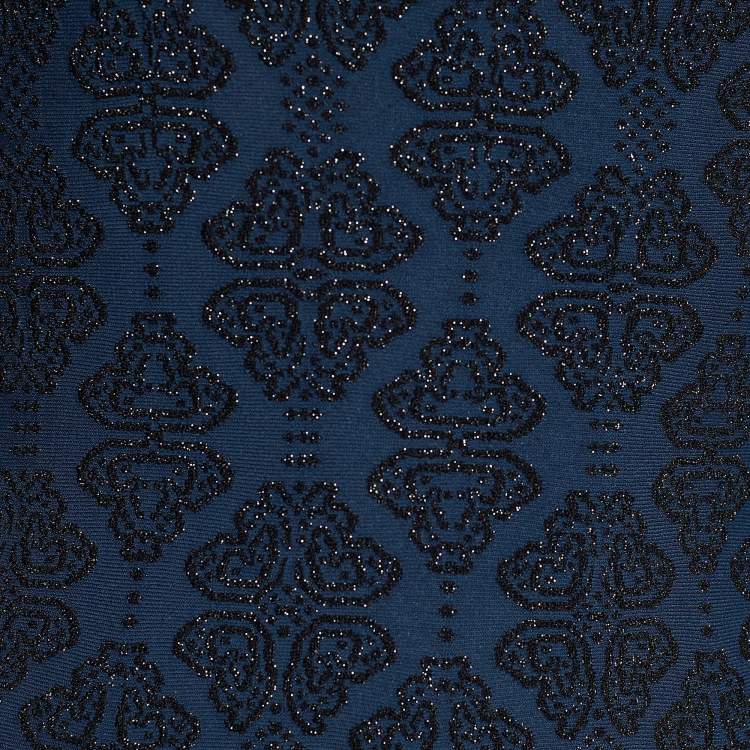 Pre Owned Alaia Midnight Blue Lurex Jacquard Knit Fit & Flare Dress M