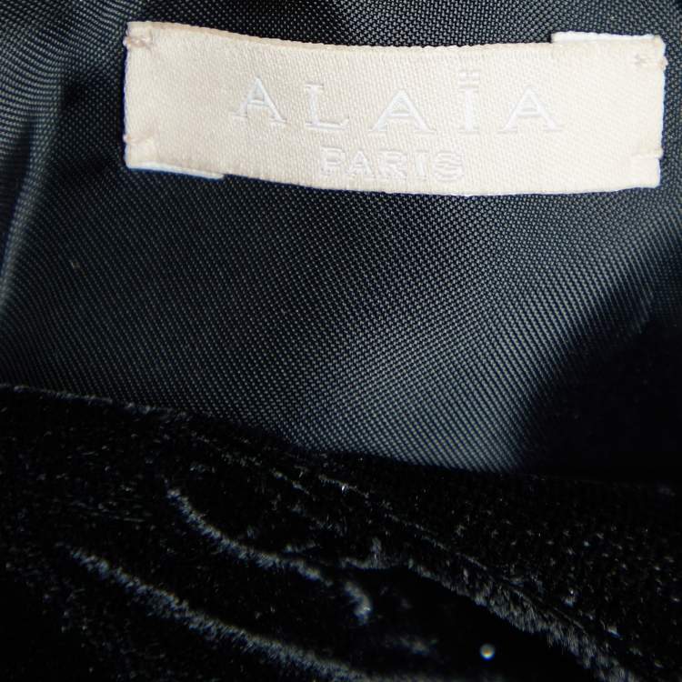Pre Owned Alaia Black Lamé Velvet Collared Maxi Dress M