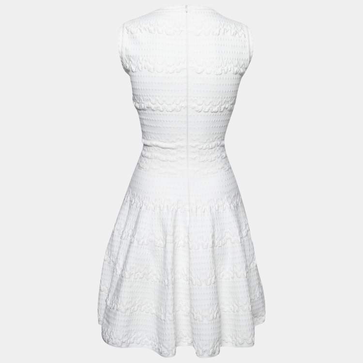 Pre Owned Alaia White Patterned Knit Sleeveless Dress M