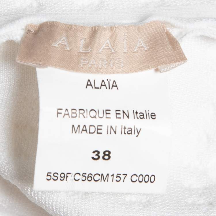 Pre Owned Alaia White Patterned Knit Sleeveless Dress M