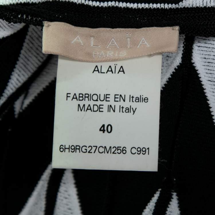 مملوكة مسبقًا Alaia Black & White Jacquard Knit Belize Origami Dress S