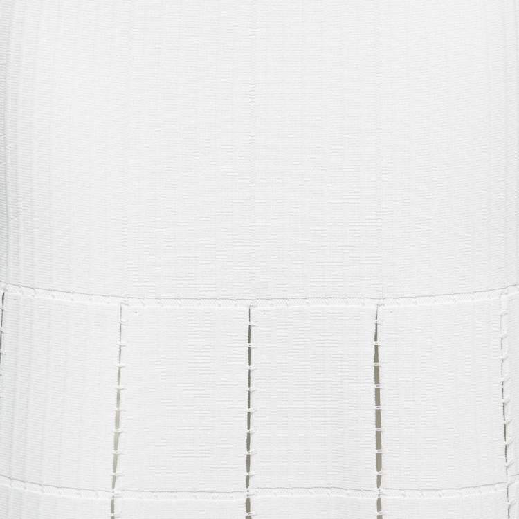 Pre Owned Alaia White Stretch-Knit Flared Midi Skirt M