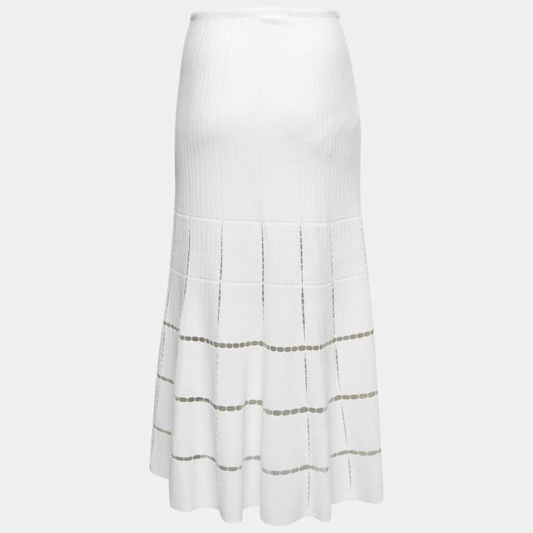 Pre Owned Alaia White Stretch-Knit Flared Midi Skirt M