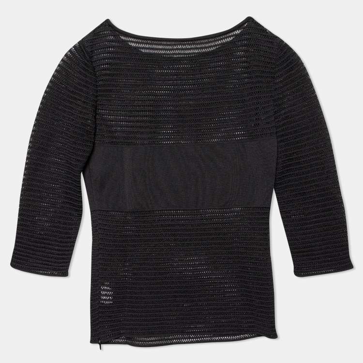 Pre Owned Alaia Black Crochet Knit Elasticized Waist Top M