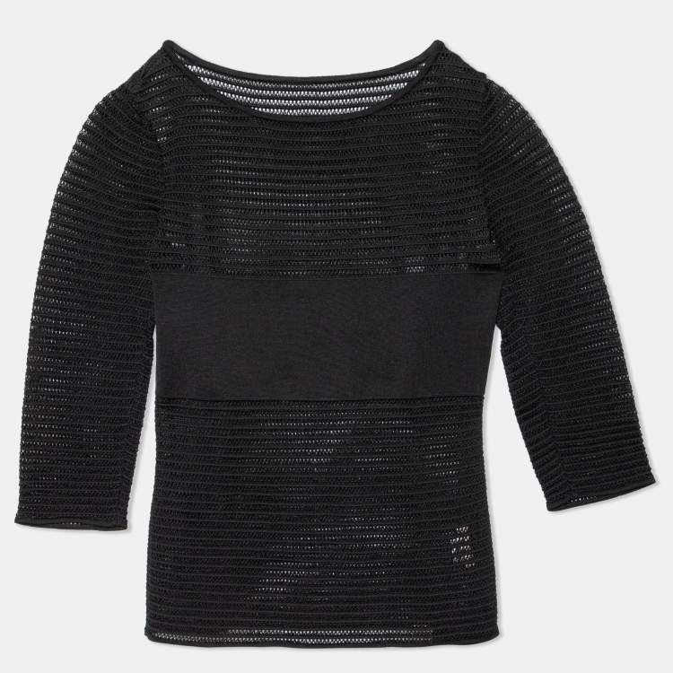 Pre Owned Alaia Black Crochet Knit Elasticized Waist Top M