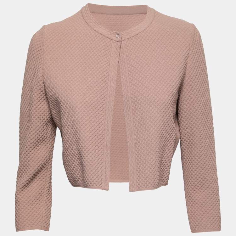 Pre Owned Alaia Nude Pink Jacquard Stretch Knit Cardigan L