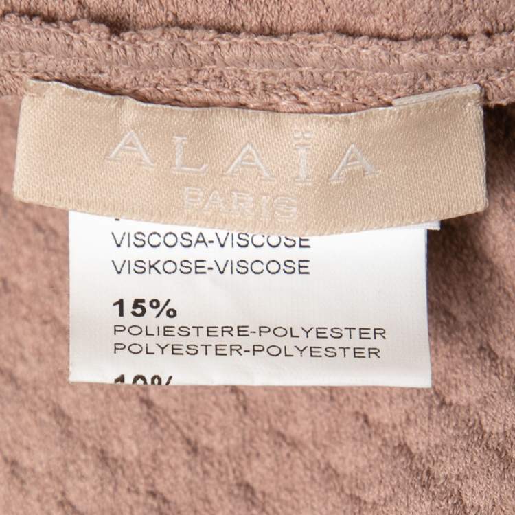 Pre Owned Alaia Nude Pink Jacquard Stretch Knit Cardigan L