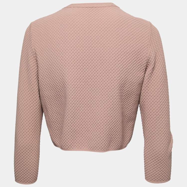 Pre Owned Alaia Nude Pink Jacquard Stretch Knit Cardigan L