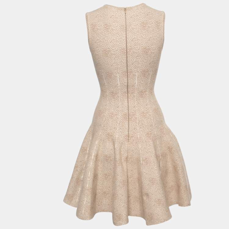 Pre Owned Alaia Beige Wool Blend Stretch Knit Skater Dress S