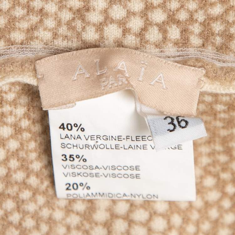 Pre Owned Alaia Beige Wool Blend Stretch Knit Skater Dress S