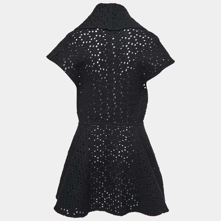 Pre Owned Alaia Black Perforated Wool Sleeveless Flared Vest Coat L