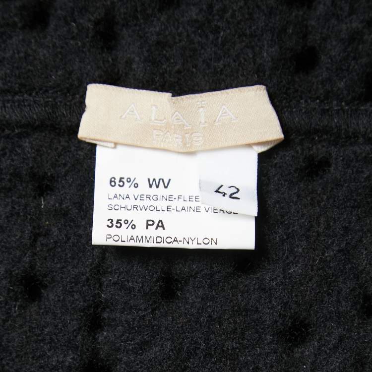 Pre Owned Alaia Black Perforated Wool Sleeveless Flared Vest Coat L