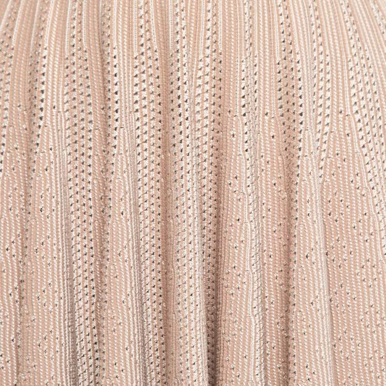 Pre Owned Alaia Pink Perforated Knit Flared Short Skirt S