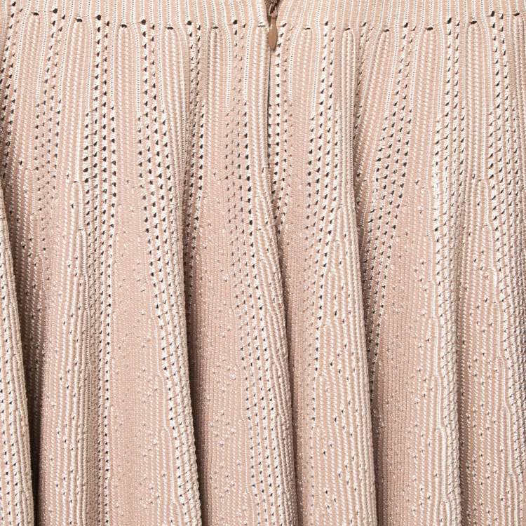 Pre Owned Alaia Pink Perforated Knit Flared Short Skirt S