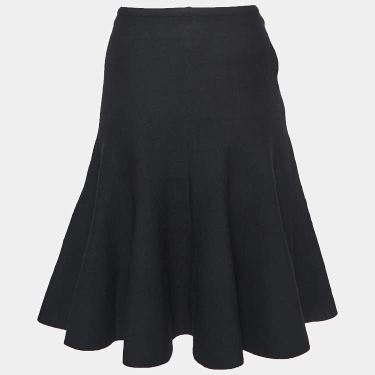 Pre Owned Alaia Black Wool Knit Flared Knee Length Skirt S