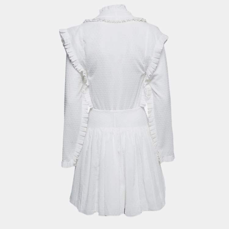 Pre Owned Alaia White Dotted Cotton Long Sleeve Ruffled Mini Dress M