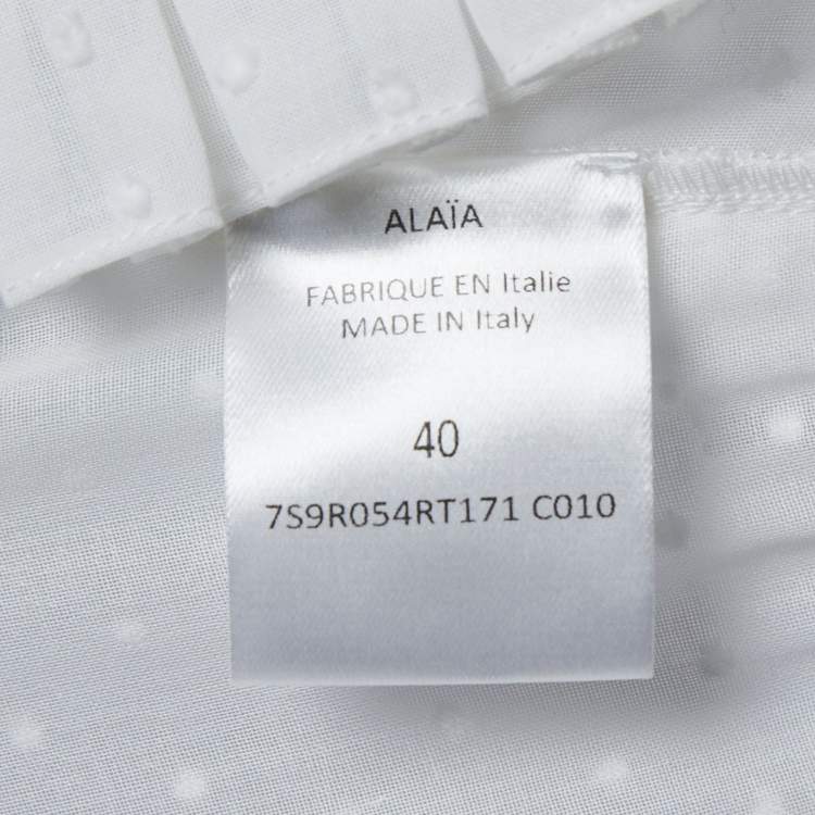 Pre Owned Alaia White Dotted Cotton Long Sleeve Ruffled Mini Dress M