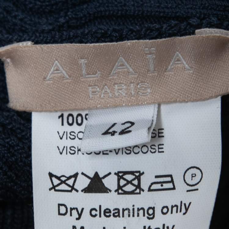مملوكة مسبقًا Alaia Navy Blue Patterned Knit Sleeveless Maxi Dress L