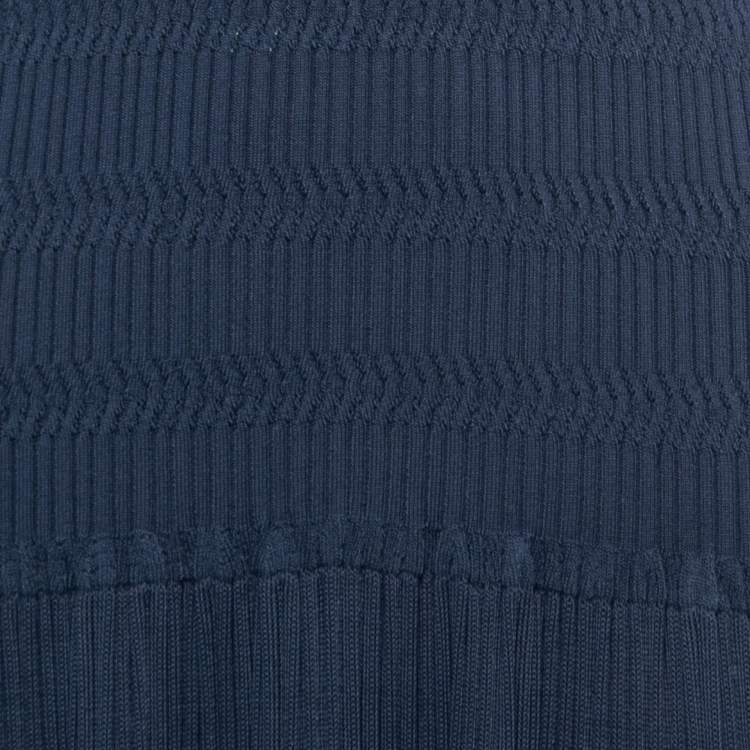 مملوكة مسبقًا Alaia Navy Blue Patterned Knit Sleeveless Maxi Dress L