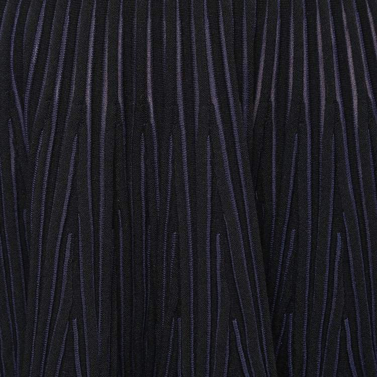 Pre Owned Alaia Black & Navy Blue Textured Knit Flared Mini Skirt S