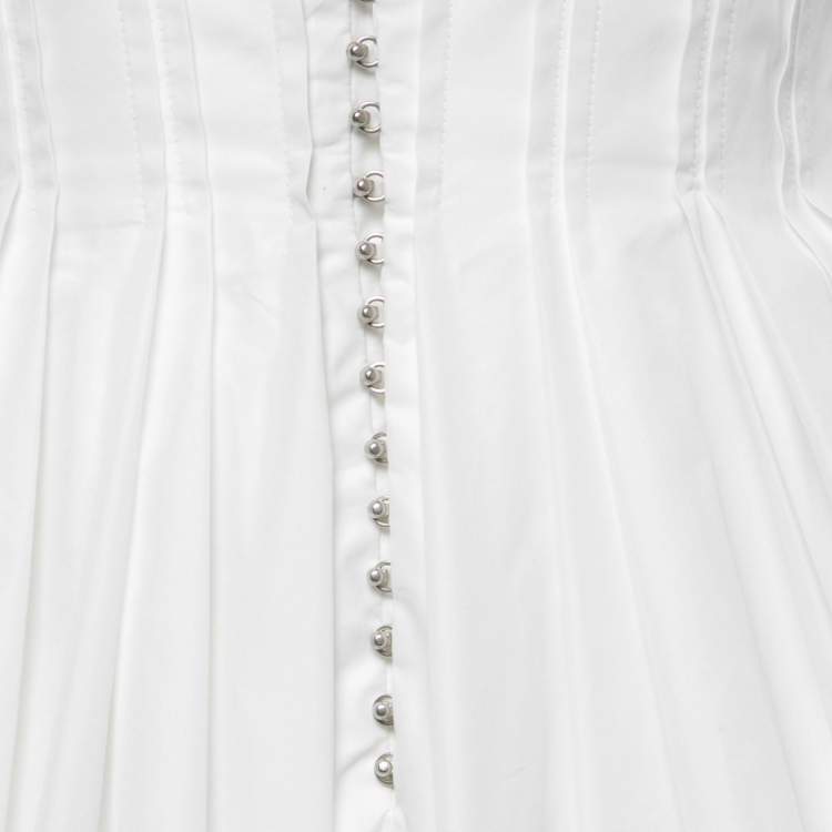 Pre Owned Alaia White Cotton Pleated Corset Mini Dress M