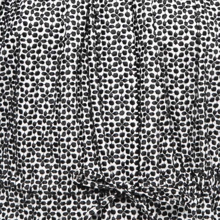 Pre Owned Alaia Black/White Embroidered Cotton Peplum Top M