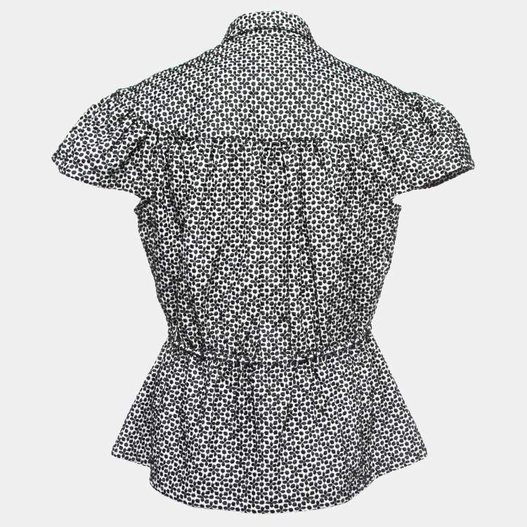 Pre Owned Alaia Black/White Embroidered Cotton Peplum Top M