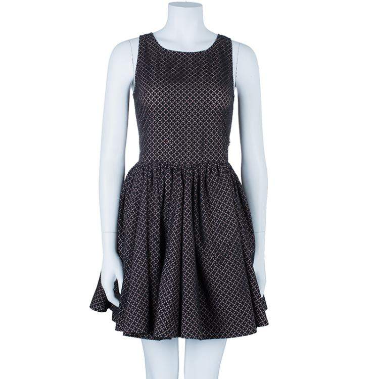 Pre Owned Azzedine Alaia Monochrome Flare Dress M