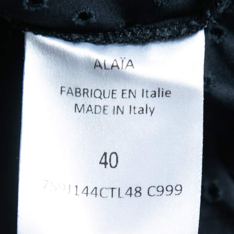 Pre Owned Alaia Navy Blue Eyelet Cotton Flared Mini Skirt M