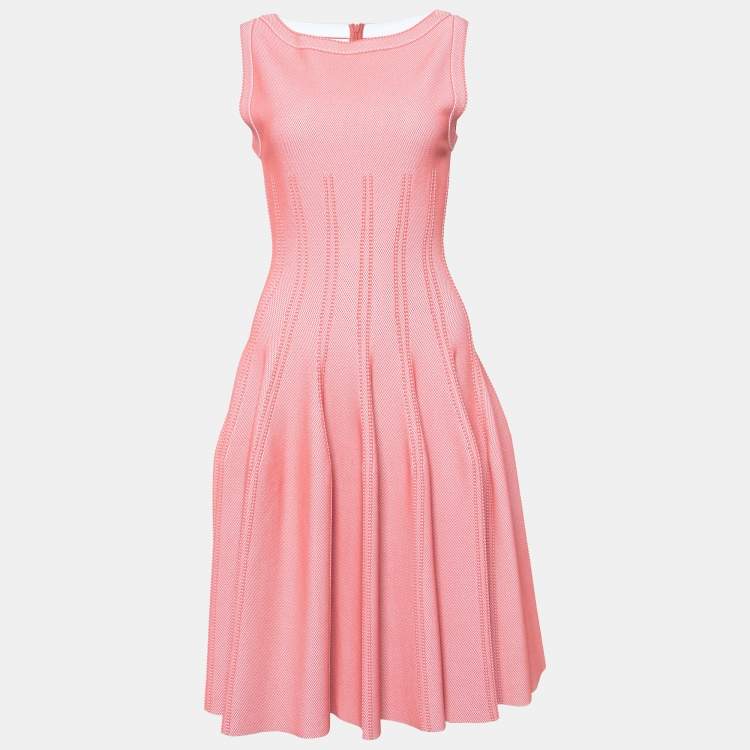 Alaia Coral Pink Textured Knit Fit Flare Dress M Alaia The Luxury Closet