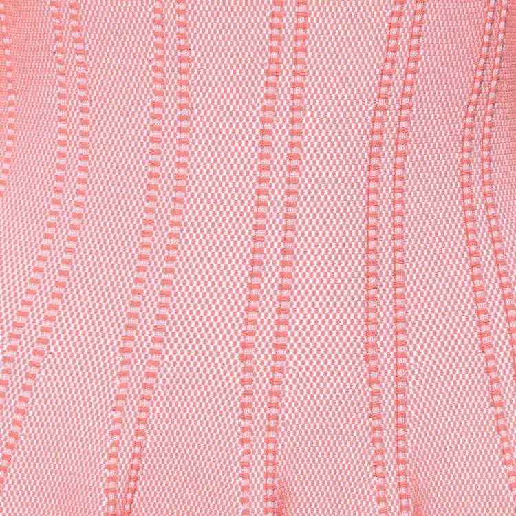 Pre Owned Alaia Coral Pink Textured Knit Fit & Flare Dress M