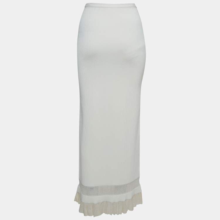 Pre Owned Alaia Off White Knit Fitted Maxi Skirt M